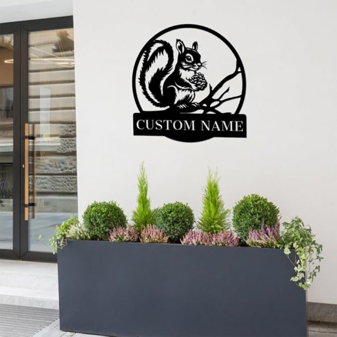 Personalized Squirrel Metal Wall Art,Custom Squirrel Metal Name Sign,Home Decor,Garden Decoration,Squirrel Lover Gift,Housewarming Gift squirrel