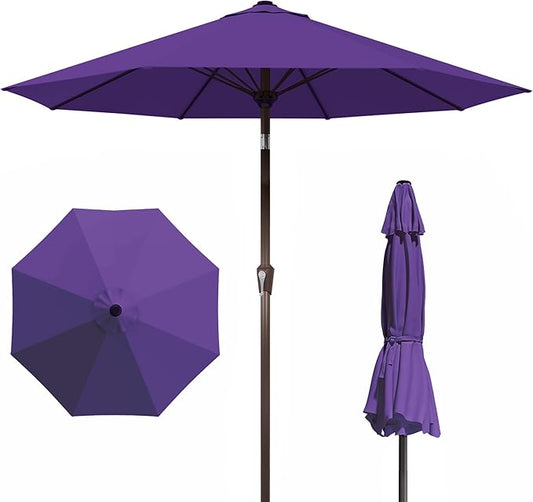 PatioKingdom Auto-Tilt 9FT Patio Umbrella Outdoor with 8 Sturdy Fiberglass Ribs,Market Table Umbrella for Pool,Backyard,Deck and Garden