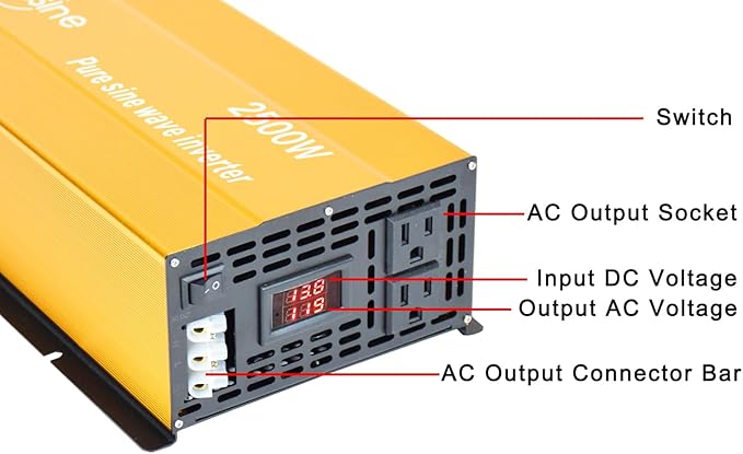 2500W Pure Sine Wave Inverter-36V DC to 110V 120V AC Power Converter with 2 AC Outlets, 36 Volt Power Inverter for Truck, Rv, Camping, Home, Emergency Power