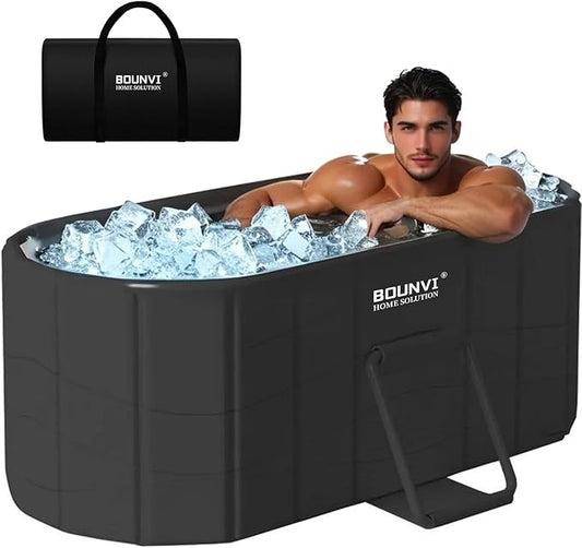 59''Portable insulated bathtub, Ice Bath Tub for Athletes, Inflation-free bathtub for shower, Ice Plunge Tub with Cover, Baths at Home & Outdoor
