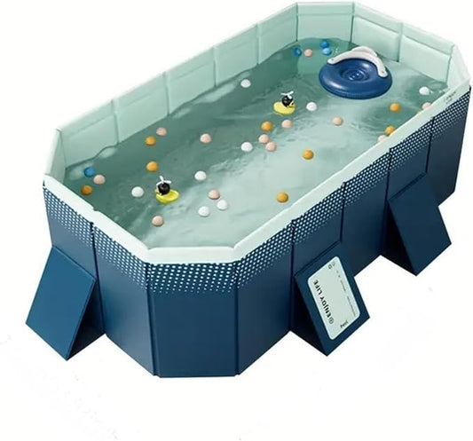 2.1m PVC Folding Pool, Non-Inflatable Portable Swimming Pool for Kids and Adults, Hard Plastic Shell Outdoor Pool with Foldable Design for Backyard, Patio, Beach