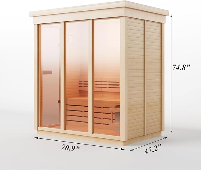 Outdoor Corner Steam Sauna for 2-4 Person, Canadian Hemlock, 6KW ETL Harvia Heater, Modern Sauna Box with Waterproof Asphalt Tiles, Left Door, 220V (0-195℉)