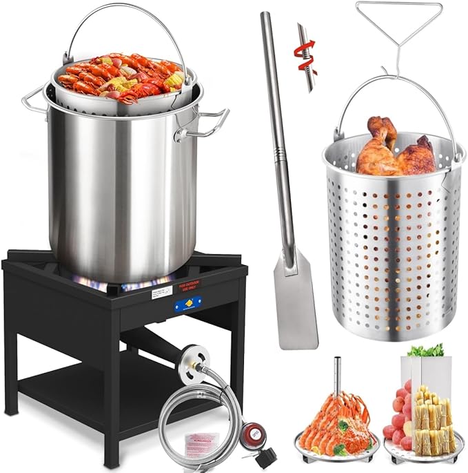 ARC 40QT Seafood Boiling Kit, 200,000BTU Propane Burner and 36" Mixing Paddle, Crawfish Boil Pot w/Basket and Steamer Rack, Outdoors Cooking and Steaming, Large Turkey Fryer Pot, Lobster Shrimp Pot