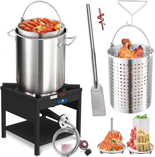ARC 40QT Seafood Boiling Kit, 200,000BTU Propane Burner and 36" Mixing Paddle, Crawfish Boil Pot w/Basket and Steamer Rack, Outdoors Cooking and Steaming, Large Turkey Fryer Pot, Lobster Shrimp Pot