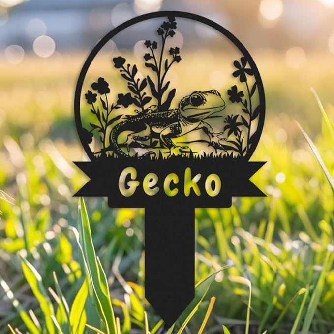 Custom Gecko Metal Memorial Plque,Personalized Gecko Remembrance Stake,Gecko Loss,Grave Markers,Outdoor Garden Decor,Yard Sign gecko 16inch