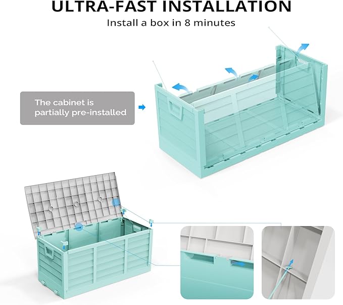 Outvita Foldable 75 Gallon Outdoor Storage Box, Plastic Storage Containers with Lid, Patio Deck Box Furniture for Garden, Pool, Balcony, Yard (Green)