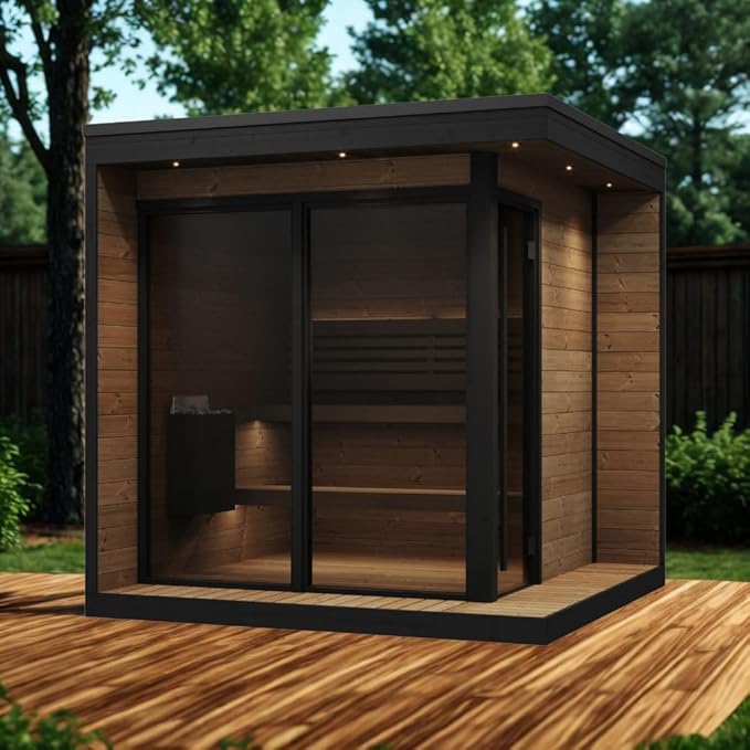 GL6 Outdoor Sauna Kit, Garden Luxury-Series Outdoor DIY Sauna Kit, Thermo-Spruce, up to 6 Persons Bundles (Sauna Heater and Sauna Stones Included) (Drop 9 WiFi - Black)