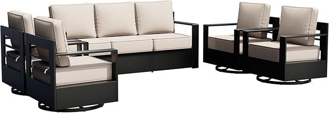 Outdoor Patio Furniture Set, 5-Piece Aluminum Patio Conversation Set All-Weather Metal Outdoor Sectional with 6 Inch Thick Cushions, Deep Setting for Garden, Outside and Porch