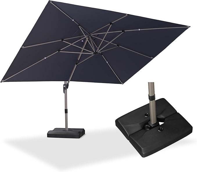 PURPLE LEAF Patio Umbrella with Base Included, 10‘×13’ Outdoor Aluminum Cantilever Umbrella with 360° Rotation, Aluminum Large Offset Umbrella for Outdoor Garden Pool, Grey