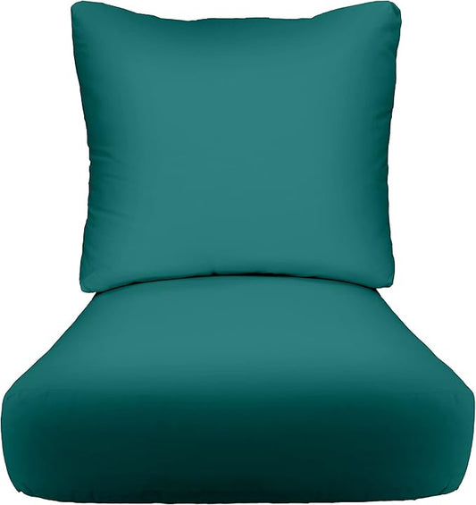 RSH DECOR Indoor/Outdoor Deep Seating Chair Cushion with Pillow Back, All Weather Polyester Fabric, Seat 25” W x 25” D & Back 25” W x 21” H, Peacock