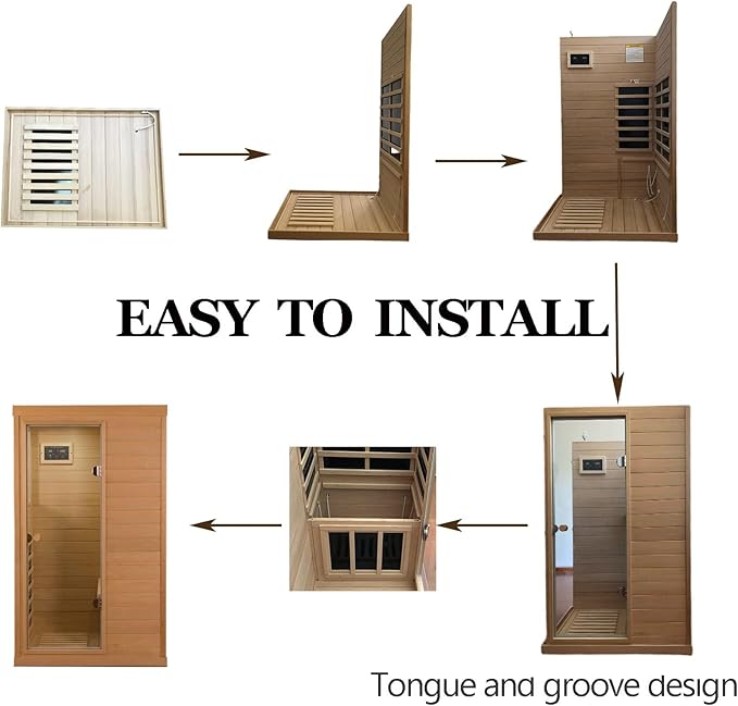 Infrared Sauna Indoor, Home Sauna, Low EMF Infrared Sauna,1 Person Infrared Saunas for Home, Canadian Hemlock,Smart Display,Bluetooth,Reading Lamp