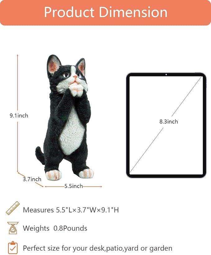 Cat Garden Outdoor Decor Statues – Cute Painting Black Cat Resin Tabby Sculpture Art, Funny Animal Statues Sculptures Decorations for Patio Lawn Yard Gift, Indoor Outdoor Home Decoration