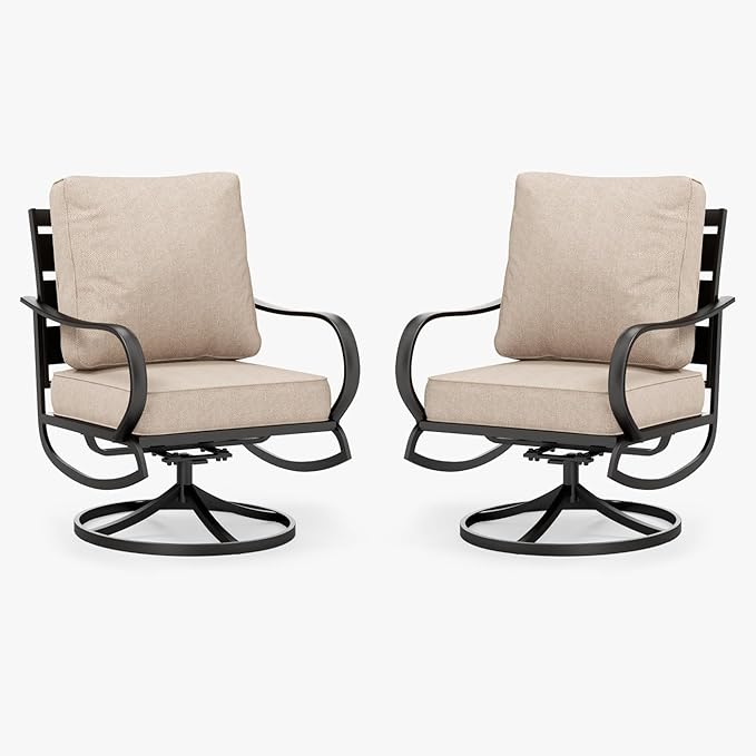 MFSTUDIO Metal Patio Conversation Sets, Outdoor Furniture Sofas Set of 2, 2 Pieces Durable Steel Frame Patio Swivel Chairs with 5.8" Beige Cushions for Patio Garden Backyard Balcony
