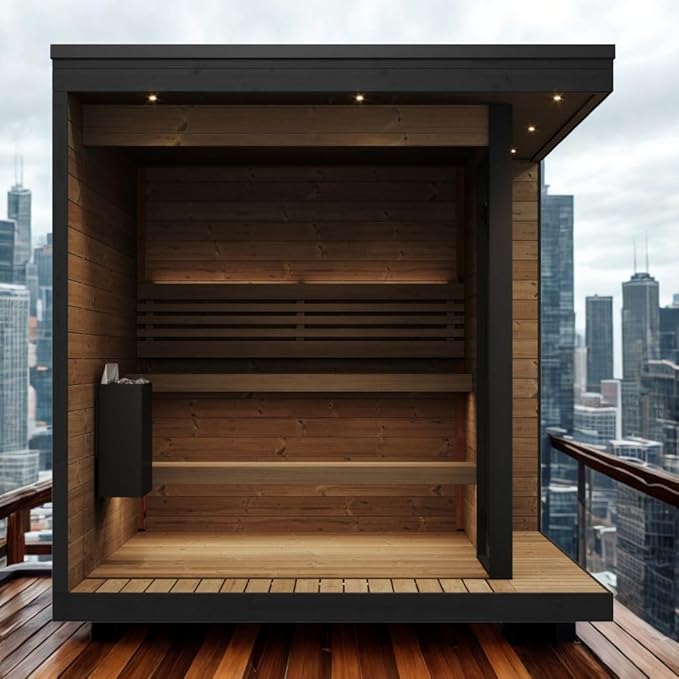 GL6 Outdoor Sauna Kit, Garden Luxury-Series Outdoor DIY Sauna Kit, Thermo-Spruce, up to 6 Persons Bundles (Sauna Heater and Sauna Stones Included) (HIVE MINI 11 WiFi - Gold)