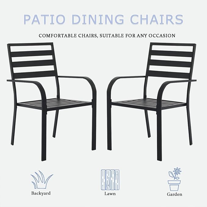Outdoor Dining Chairs Set of 2, Aluminum Frame Stackable Patio Dining Chairs with Armrest, Wrought Iron Patio Bistro Chairs for Lawn, Backyard, Garden, Porch