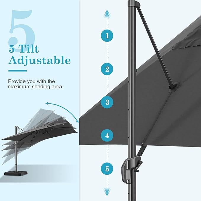 HOTIME 10x10 Patio Umbrella Cantilever Outdoor Umbrella Aluminum Offset Pool Umbrella with 360 Rotation for Garden Deck Pool Patio, Gray