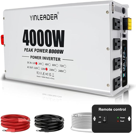 4000W Power Inverter 12V to 110V/120V, Solar Inverter Remote for RV Camping Off-Grid Solar Inverter Systems