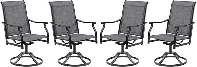 Patio Swivel Chairs Set of 4, Outdoor Dining Chairs with Textilene, Swivel & Rocker Metal Outdoor Patio Dining Chairs All-Weather for Backyard, Grey Fabric with Black Frame