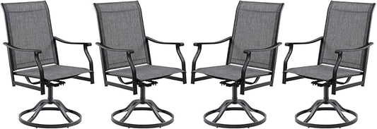 Patio Swivel Chairs Set of 4, Outdoor Dining Chairs with Textilene, Swivel & Rocker Metal Outdoor Patio Dining Chairs All-Weather for Backyard, Grey Fabric with Black Frame