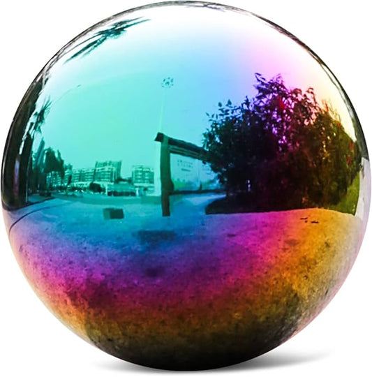 Rainbow Stainless Steel Gazing Ball,12inch Mirror Polished Hollow Ball