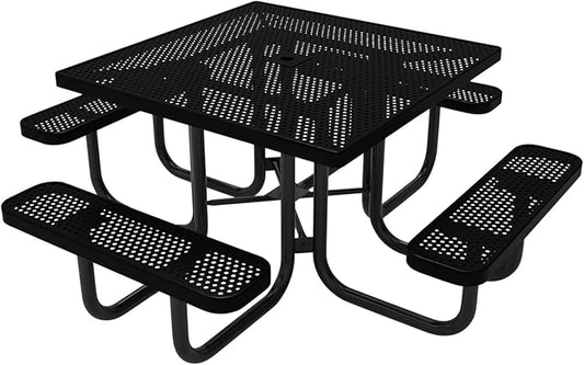 COATEDOUTDOORFURNITURE Heavy-Duty Portable Outdoor Picnic Table with Umbrella Hole, Punched Steel Commercial-Grade Patio Dining Furniture Made in America (46" Square Top, Textured Black)
