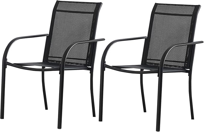 Patio Chairs Set of 2, Outdoor Dining Chairs with Breathable Textilene Fabric, Stackable Patio Chairs for Lawn, Garden, Backyard, Poolside, Black