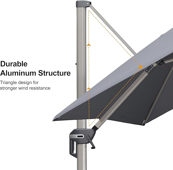 PURPLE LEAF 9' X 11.5' Patio Umbrella, Rectangle Outdoor Cantilever Umbrella, Aluminum Offset Umbrella with Champagne Frame and 360° Rotation for Pool Deck Garden, Light Grey