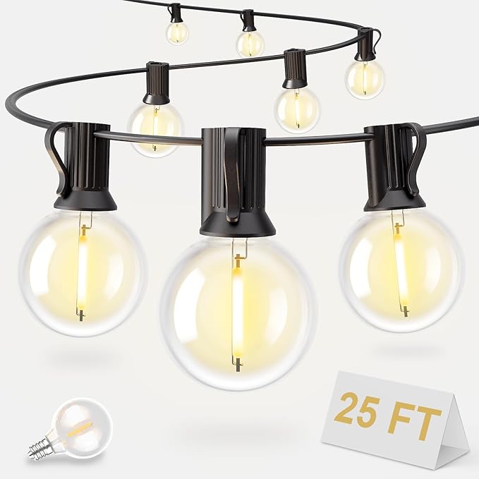 String Lights for Outdoor 25 ft, G40 Patio Lights with 13 pcs Bulbs, Shatterproof Waterproof Outdoor Lights Hanging Connectable Globe Outdoor Lights for Bistro, Cafe, Backyard, Balcony, Party, Black
