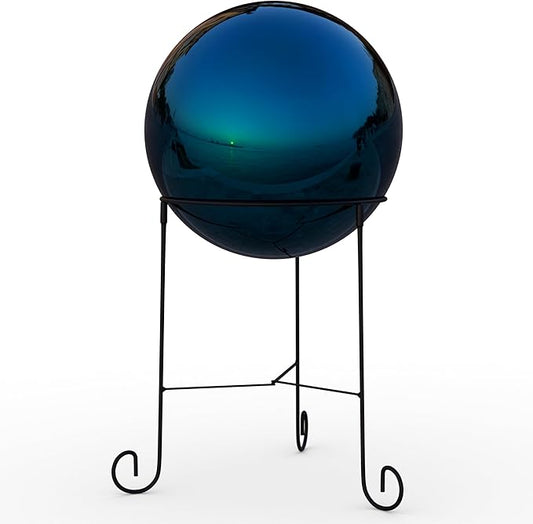Lulu Decor, Blue Stainless Steel Gazing Mirror Ball Size 12 with Stand