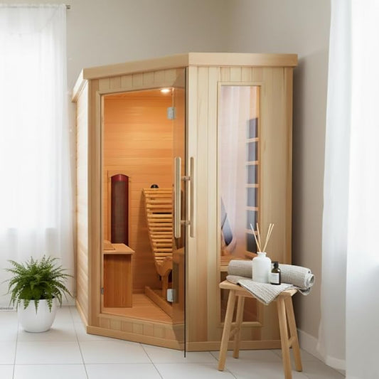 Infrared Sauna Room with Recliner, One Person Infrared Sauna Home, 220V，2300W, 4 Heating Tubes, 4 Carbon Crystal Heating Panel, Bluetooth Speakers, 7 Color Light, Oxygen Bar（Open Door Right ）