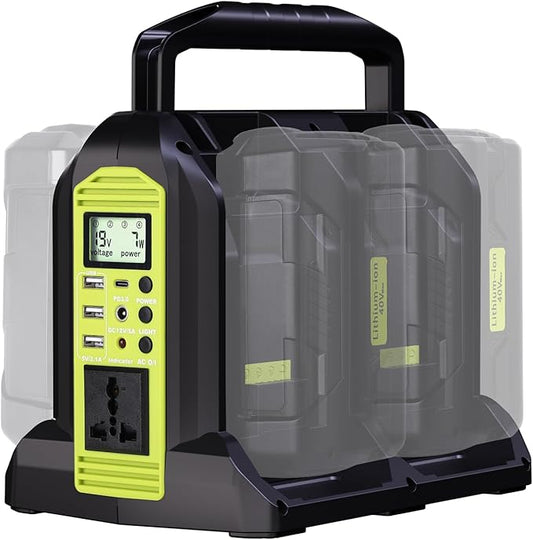 350W Power Inverter for Ryobi 40V Li-ion Battery, OP401 4-Port 40V to 120V Pure Sine Wave Inverter with LED Light, 3 USB-A Port, 1 USB-C Port, 1 DC Port, Power Station for Camping Emergency(Tool Only)