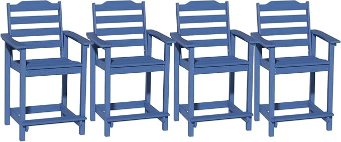 OTSUN Tall Adirondack Chairs Set of 4 with Connecting Tray, 24 inches HDPE Bar Height Outdoor Chairs, All Weather Resistant for Balcony, Porch, Kitchen (4 PCS, Navy Blue)