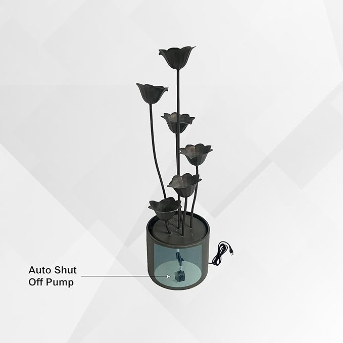 XBrand Metal Sculptural Multi-Tiered Flower Water Fountain, No LED Lights, Silver, 35" Tall