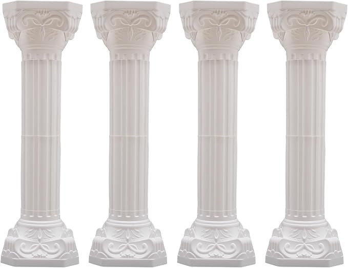 Roman Column Pedestal, Plastic White Columns for Weddings Indoor/Outdoor Roman Pillar Stand for Table Sculptures, Vase, Garden Decor (4PCS, 10.6 x 34.6 Inch Round)