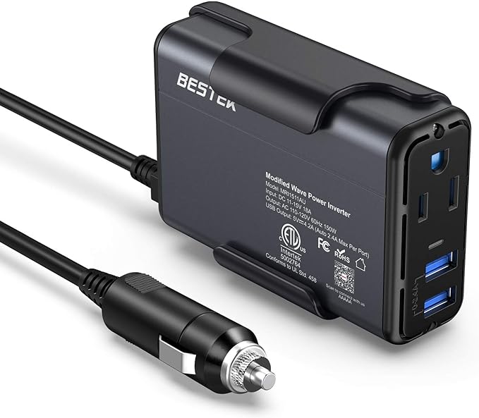 BESTEK 150W Power Inverter DC 12V to 110V AC Converter 4.2A Dual USB Car Plug Adapter Outlet Converter (Gray)