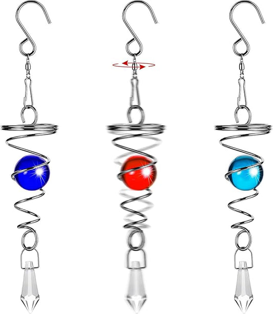 Jetec 3 Pcs Gazing Ball Spiral Tail Decorative Wind Spinner Stabilizer Indoor Outdoor Hanging Wind Ball Spinner with Hanging Swivel Hook for Garden Balcony Decoration (Red, Sky Blue, Navy Blue)