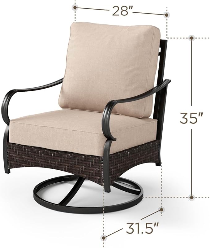 PHI VILLA Patio Swivel Chairs Set of 2, Outdoor Wicker Chairs with Thick Cushion, All Weather High Back Outdoor Furniture for Balcony Porch and Yard