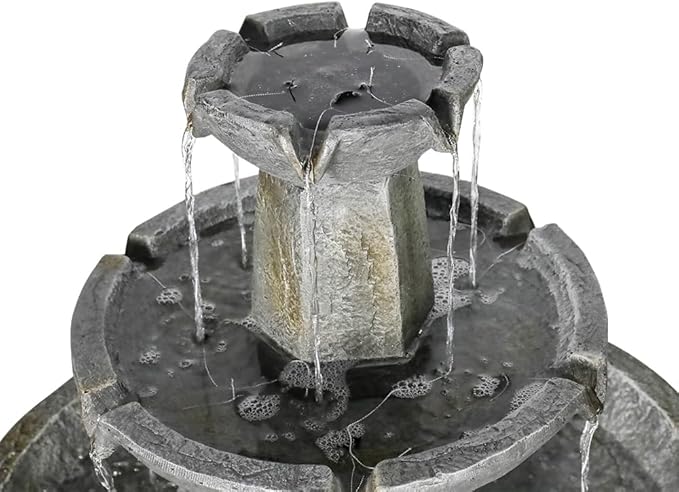 43.3” High Outdoor Water Fountain, 3-Tiers Concrete Outdoor Floor Waterfall Fountain with Pump & Splash Reduction Line for Yard Garden Patio Backyard Deck Relaxation Decor - Grey