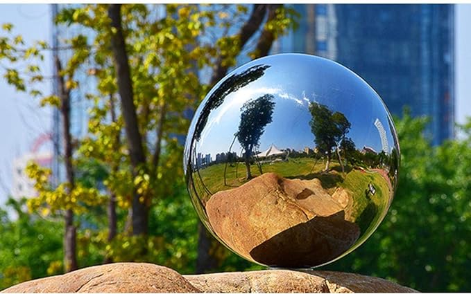 15 inch Diameter Gazing Ball,Silver Stainless Steel Polished Reflective Smooth Garden Sphere Globe Mirror,Colorful and Shiny Addition to Any Garden or Home