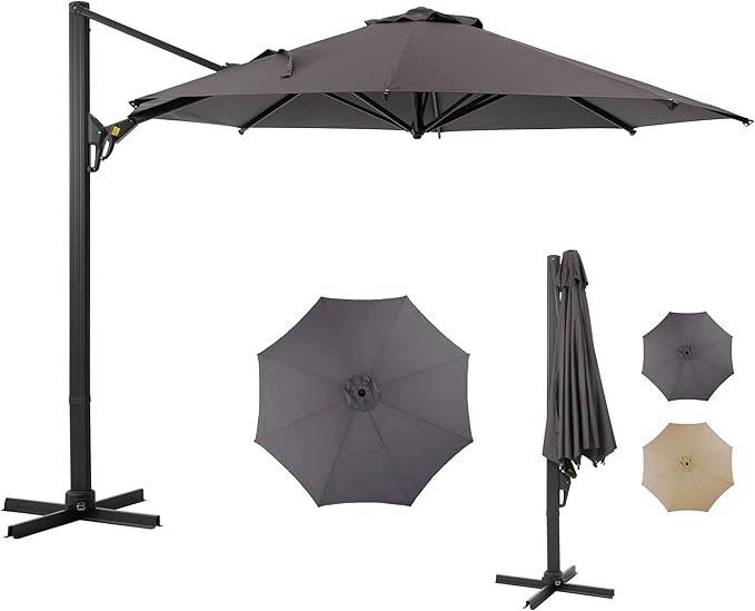 SUNVIVI OUTDOOR Outdoor Patio Umbrella, Patio Umbrella, Market Umbrella, Large Outdoor Umbrella, Metal Pole Umbrella with Push Button Tilt and Crank, Polyester Canopy