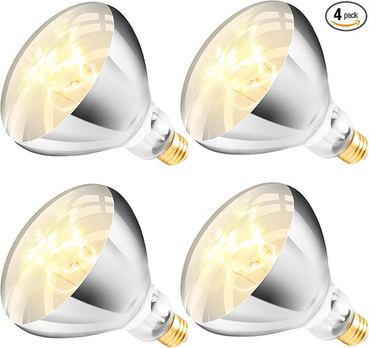 250W R40 White Heat Lamp Bulbs (4-Pack), Infrared Heat Bulbs, Infrared Therapy Bulbs for Bathroom, Sauna, Pets & Chickens, 2,000 Hour Rated, E26 Base