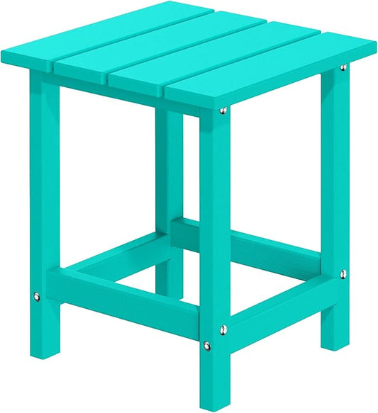 MUCHENGHY Adirondack Outdoor Side Table, 14.7" Patio Side Table Weather Resistant, HDPE Outdoor End Tables for Patio, Lake Blue