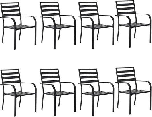 Patio Dining Chairs Set of 8, Metal Outdoor Chair, Black Stackable Dining Chairs, Wrought Iron Patio Chairs with Wide Back & Armrest, Support 300 LBS
