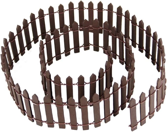 Miniature Fairy Garden Fence, DIY Wood Picket Fence Mini Ornament for Dollhouse (Brown)