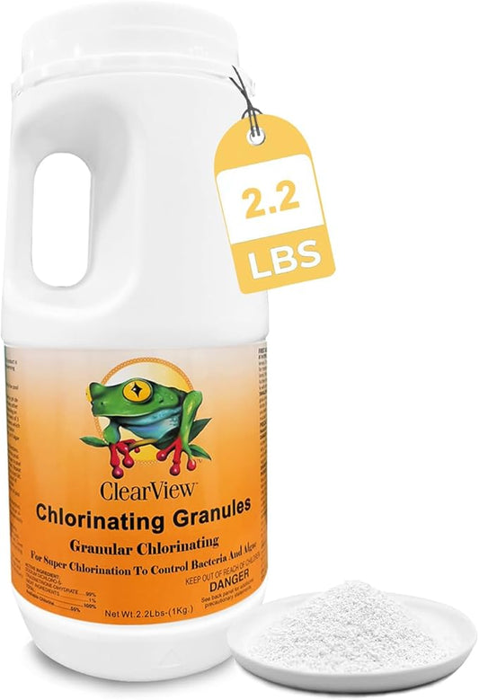 CLEARVIEW Chlorine Granules 2.2 Lbs for Swimming Pools, Pool Chlorine Shock Granular Sanitizer for Spas, Fast Dissolving Chlorinating Granules for Hot Tubs, 2.2 Pounds