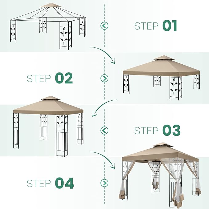 COBIZI 10x13 Gazebo with Improved Cold-Proof Nettings Winter Gazebos on Clearance Heavy Duty Gazebos Double Roof with Metal Frame Gazebo Tent for Patio, Deck (Frame Thickened