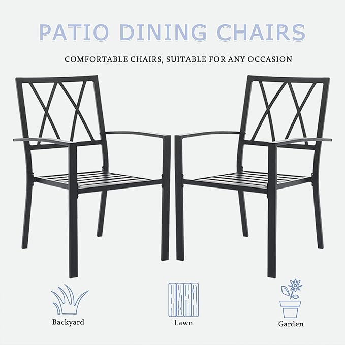 Outdoor Dining Chairs Set of 6, Aluminum Frame Stackable Patio Dining Chairs with Armrest, Wrought Iron Patio Bistro Chairs for Lawn, Backyard, Garden, Porch