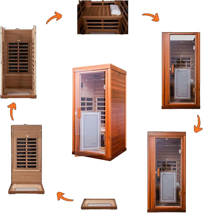 Red Cedar Personal Far Infrared Indoor Sauna Room, Indoor Sauna for Home Spa with Door Heating, 1350w, 8 Heating Plates, Bluetooth Speaker, Reading Lamp, Toughened Glass Door.