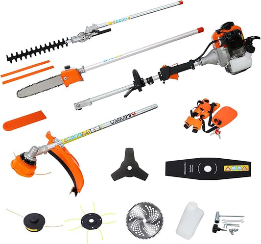 56cc 2-Cycle Gas Multi-Trimmer | 8-in-1 String Trimmer w/Rotatable 40” Pole Saw, Weed Eater Weed Wacker, Brush Cutter & Hedge Trimmer Gas for Lawn, Yard, Garden Care, All-in-one Garden Tool
