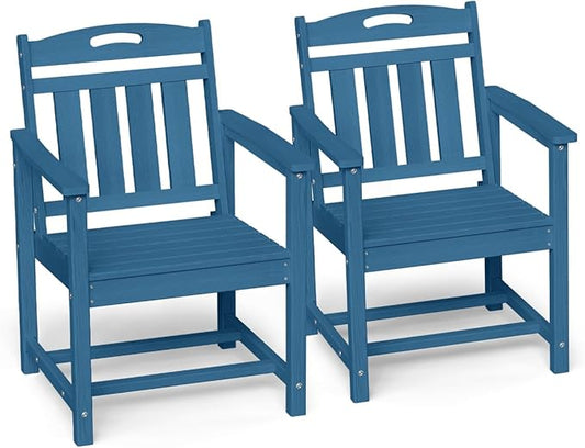 Ciokea Outdoor Patio Dining Chair Set of 2, HDPE Porch Chairs for Dining Table, All-Weather Durable Outdoor Furniture for Backyard, Garden, Lawn & Poolside, Navy Blue